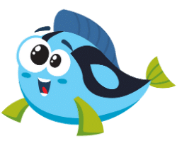 Swimmy, swim with me's mascot grinning